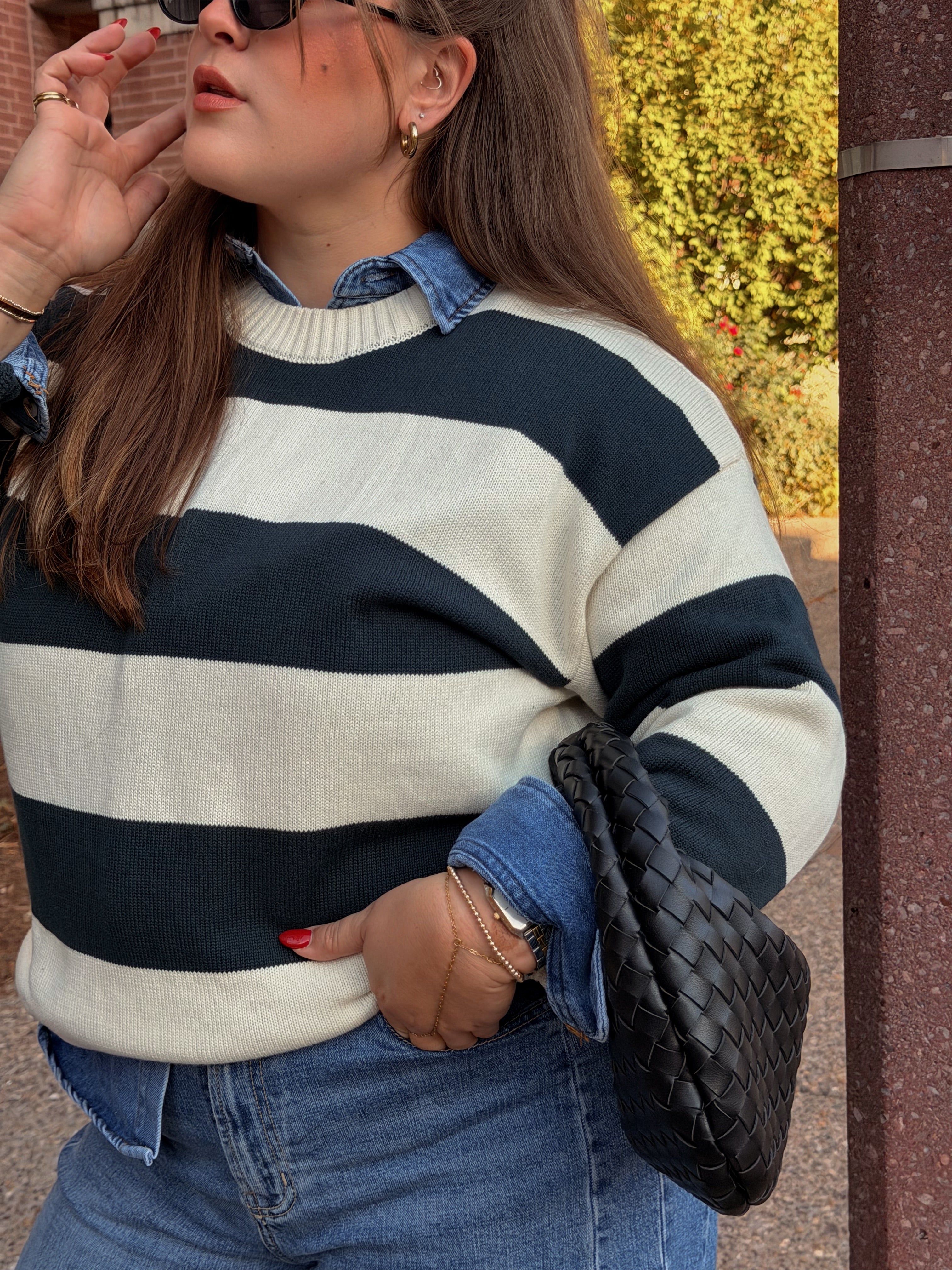 SUTTON STRIPED SWEATER.