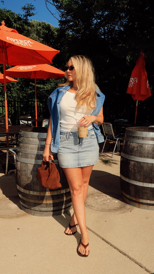 DENIM MINI SKIRT.