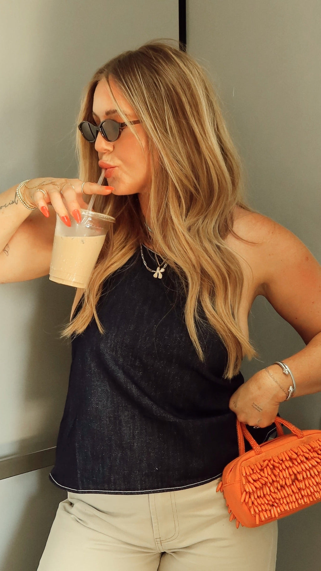 DENIM TIE BACK TOP.