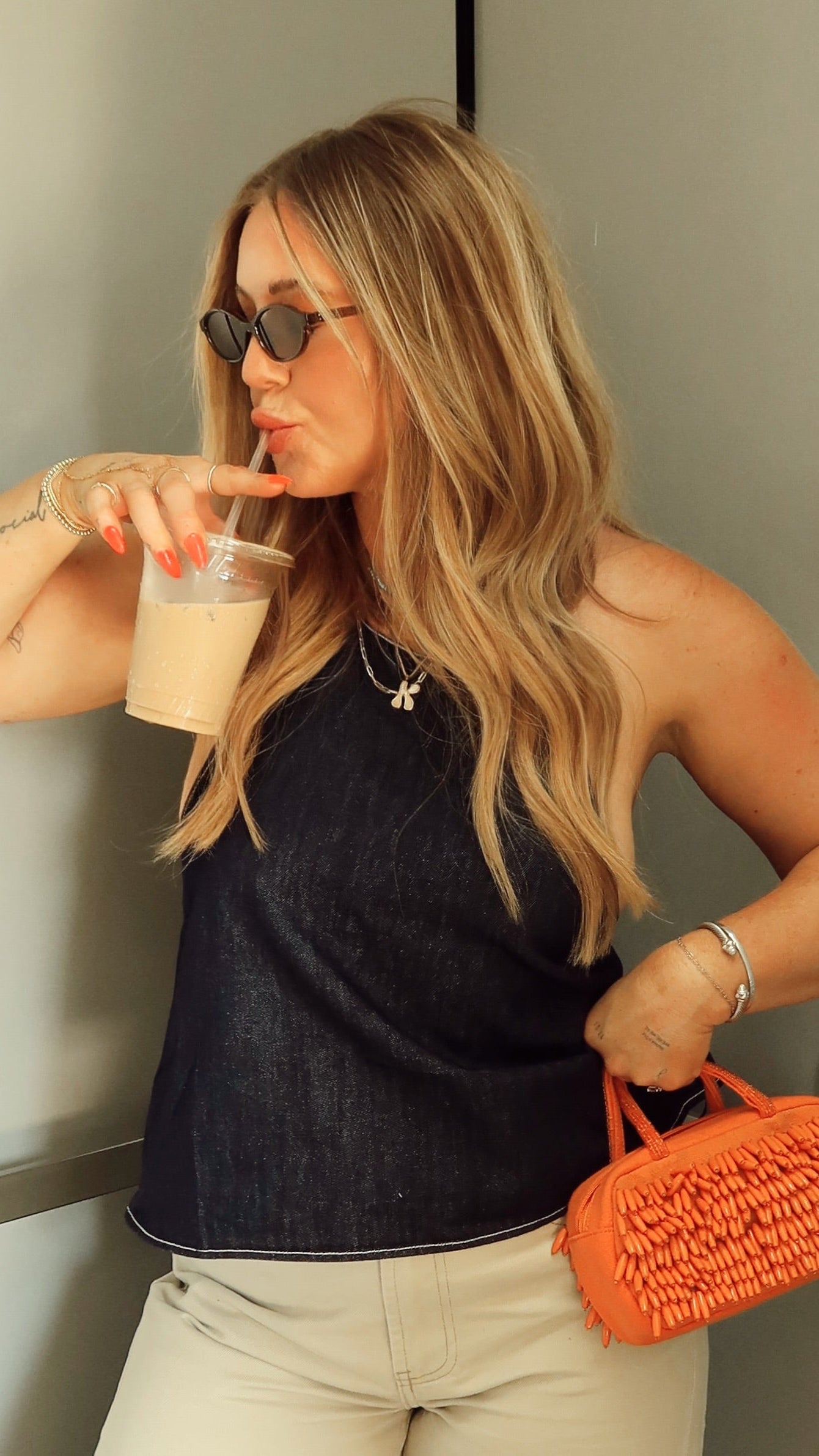 DENIM TIE BACK TOP.