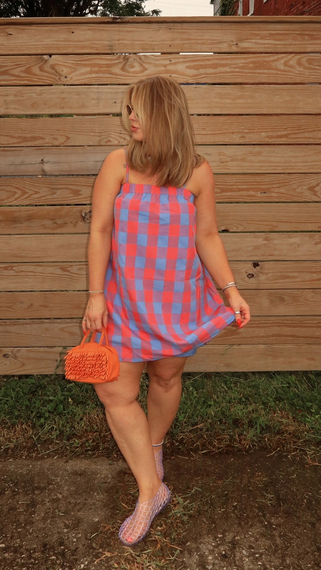 CAMI PLAID MINI DRESS.